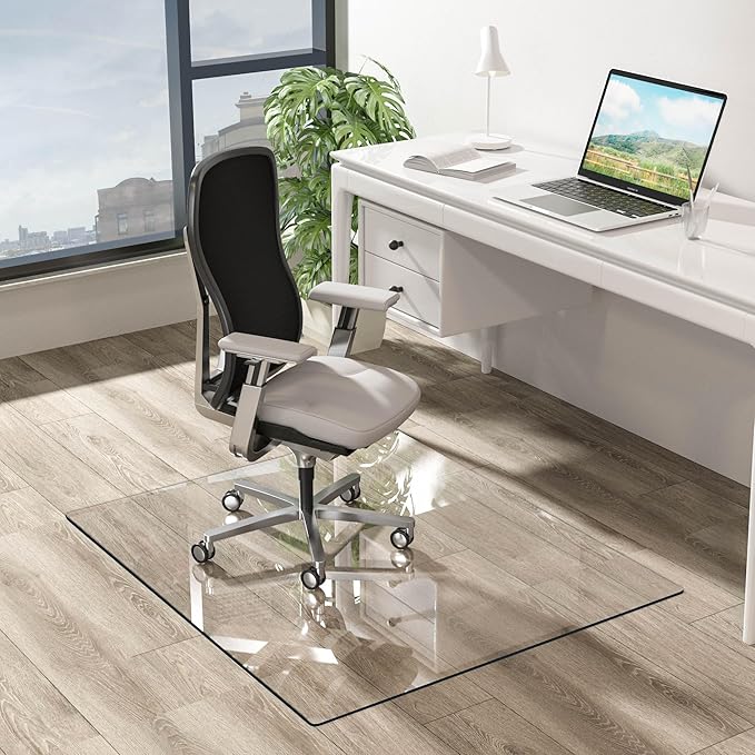 Office Chair Mat for Hardwood Floor, 1/8" Thick 46”x 60” Crystal Clear Hard Floor Chair Mat, Transparent Floor Protector Mat Flat Without Curling
