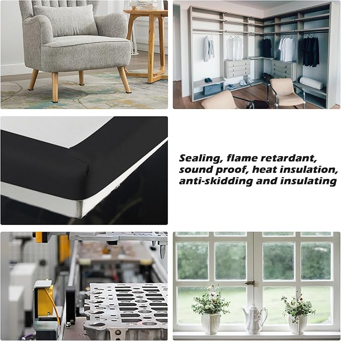ToLanbbt Black Door Window Weather Stripping Self Adhesive Foam Tape High Density Foam Sealing Strip Window Insulation Weatherproof Gasket Tape 1" Wide X 3/4" Thick, 6.5 Ft X 2 Rolls, Total 13 Feet