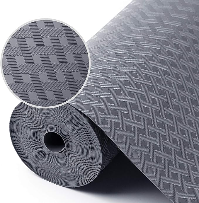 Shelf Liners for Kitchen Cabinets Refrigerator Liners Waterproof Kitchen Cupboard Liner Non-Slip Drawer Mats EVA Material Non Adhesive Fridge Liner for Shelves - Gray （11.8 x 236.2 Inches x 2 Rolls