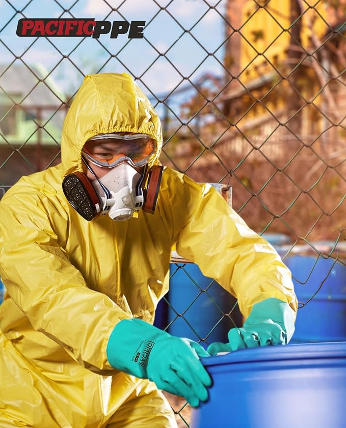 PACIFIC PPE 2 Pairs Nitrile Chemical Resistant Gloves, Flocked, Resist Strong Acid, Alkali, 15 mil, 12.6", Large