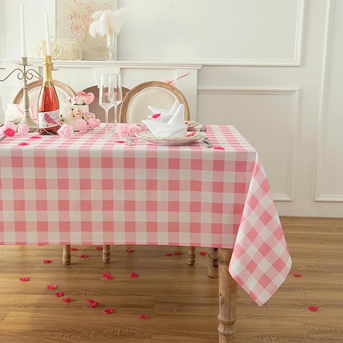Classic Gingham Plaid Tablecloth Fabric - Rectangular 58x102 Inch Water Resistant Checked Table Cloth for Indoor/Outdoor Use - Table Cover for Kitchen, Picnics, Gardens, and Parties