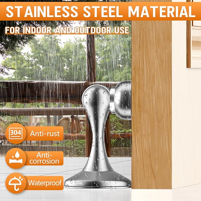 Crosize Magnetic Door Stoppers 4 Pack, Stainless Steel Door Catch for Wall and Floor Mounting, Door Holder Keep Door Open, No Drilling Door Stop with Adhesive Tapes, Silver