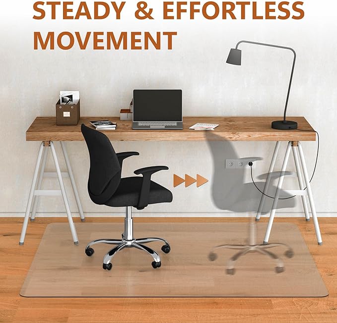 Office Chair Mat for Hardwood Floor- 46" x 60" Clear Desk Computer Chair Mat for Hard Wood/Tile Floors, Easy Glide Plastic Mat for Under Office Chairs on Hardwood for Work & Home