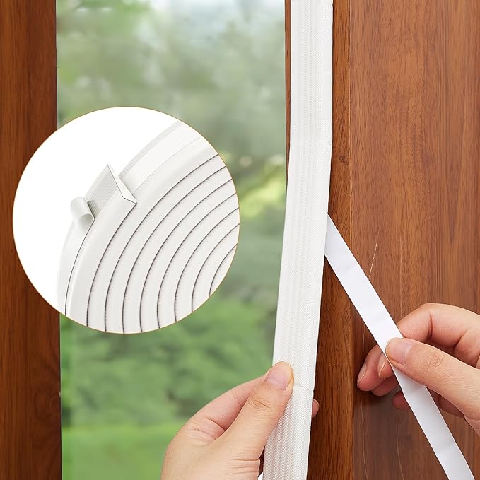 QDiShi 118" Wedge-Shape Weather Stripping Door Seal Weatherproof Foam Seals Self Adhesive Insulation Anti-Collision Strip Soundproofing Frame Insulation Tape Fits 0.13-0.31" Gaps(White)