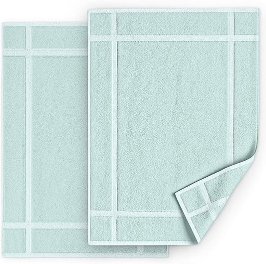 Pearl Linens Pack of 2 100% Cotton Bath Mat 18x25 inches, Soft & Absorbent Quick Dry Bathroom Mat Set, Not Bathroom Rugs, After Shower Mat, Bath Tub Mat, 687 GSM, Machine Washable, Mint Green
