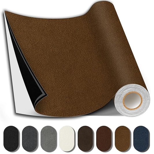 Suede Repair Patch, 17X158 Inch Fabric Large Repair Tape, Self-Adhesive Patches for Furniture, Sofa, Car Interior, Shoes, Hand Bag, Clothing (Brown, 17X158 Inch)