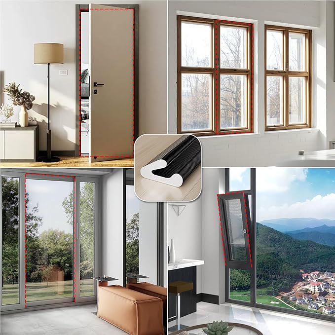 V-Shaped Weather Stripping Door Seal, 33FT Draft Stopper for Doors/Windows, Gaps, Dustproof, Soundproof & Thermal Insulating, Noise-Reducing, Light-Blocking Door Gap Filler