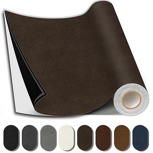 Suede Repair Patch, Large Fabric Repair Tape, Self-Adhesive Patches for Furniture, Couch, Sofa, Car Interior, Shoes, Hand Bag, Clothing (Coffee, 3.5X79 Inch)