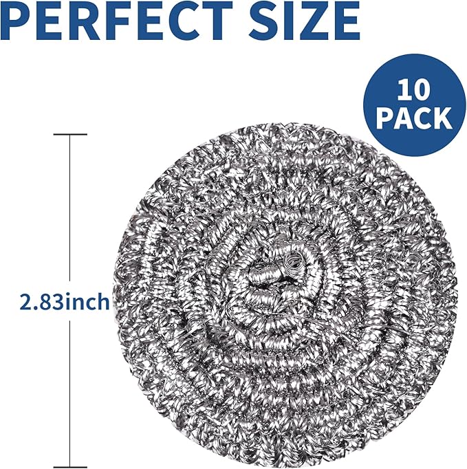 Stainless Steel Scrubber Scrubbing Scouring Pad Sponges Clean Pot Pan and Steel Wool for Kitchen Bathroom (10Pcs Metal Scrubber)