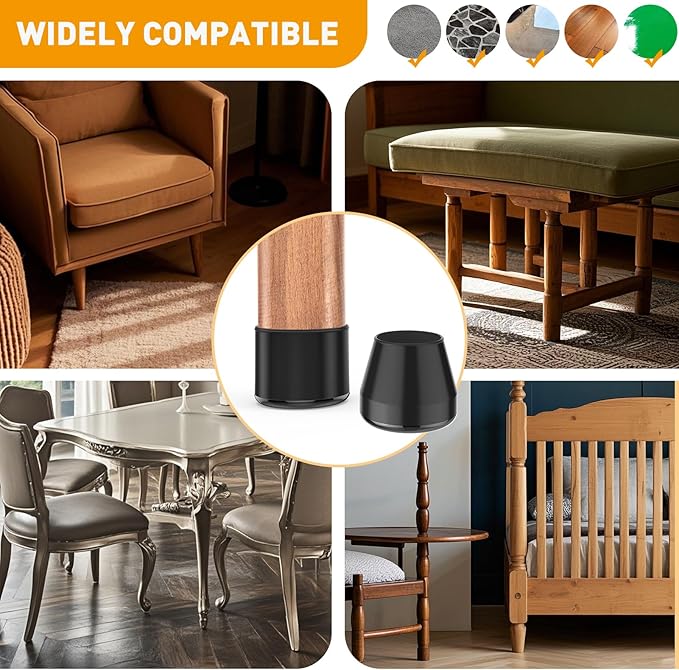 Furniture Sliders,24 PCS Chair Leg Sliders for Carpet, Furniture Movers Sliders, Carpet Chairs Furniture Glides, Floor Protectors, Carpet Moving Sliders Easily Move.(Black, Round Fit:0.9-1.15")
