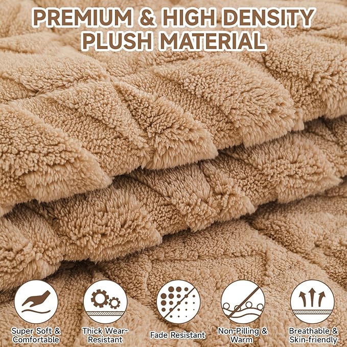 OTOB Couch Covers for 3 Cushion Couch Sofa Pet Friendly, Washable & Non Slip Geometric Jacquard Modern Plush Fuzzy Sofa Slipcovers Protector, All Season Soft Pet Couch Cover (Coffee, 27.6"x82.7")
