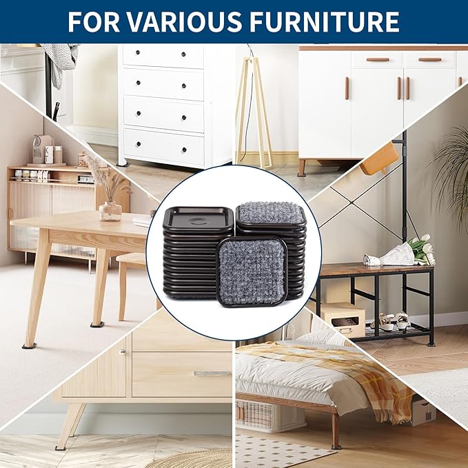Ezprotekt 1 3/4" Square Reusable Felt Furniture Caster Cups with Carpet Bottom, 16 Pcs Felt Furniture Sliders Floor Protectors Pads to Protect Hardwood, Tile Floors Carpet from Scratches (Brown/Gray)