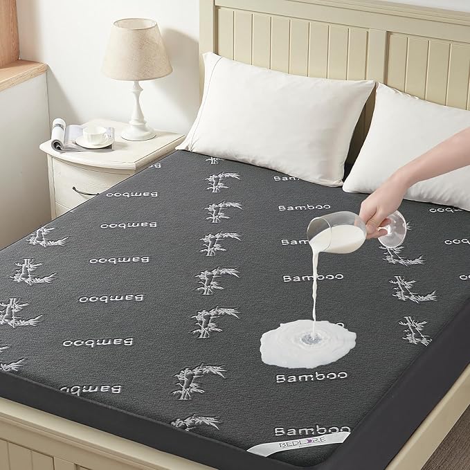 BEDLORE California King Size Mattress Protector Waterproof, Mattress Pad Fitted 6-18 Inch Deep Pocket, 3D Air Fabric Soft Double Bed Mattress Cover Noiseless Washable for Bedroom, Hotel, Gray