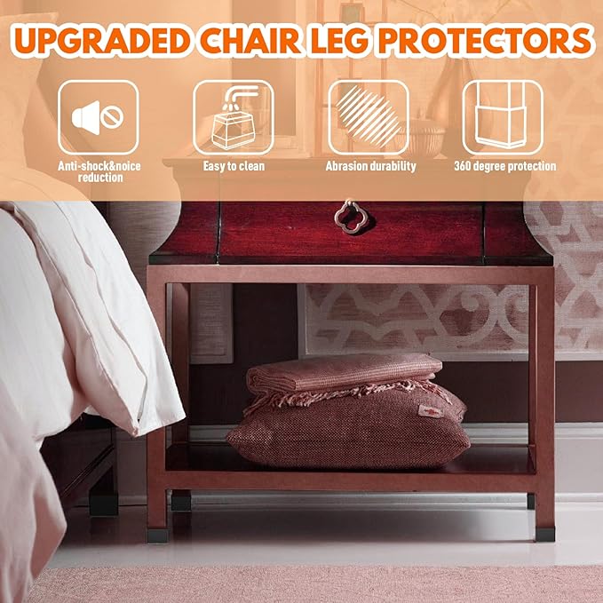 Rectangle Chair Leg Protectors for Hardwood Floors,16 PCS Silicone Covers to Protect Wood Tile Floors Felt Pads Furniture Leg Caps Reduce Noise. Easy to Move. (Black, 0.75 x 1.25 Inch,Rectangular)
