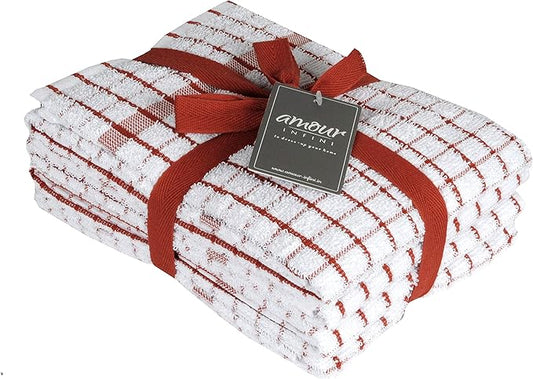 AMOUR INFINI Kitchen Towels Set of 4 - Highly Absorbent, Super Soft Terry Cotton 20x28 Inch Dish Towels with Hanging Loop - Hand & Tea Towels for Cleaning & Drying Dishes (Rust)