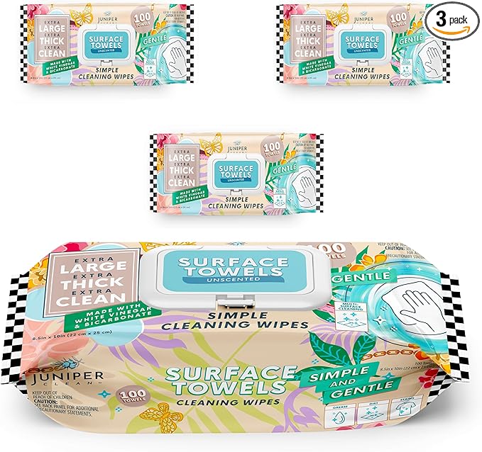 3 Packs Surface Cleaning Wipes Bleach Free, Thick & Large Dispose, All-Purpose Cleaner for Bathroom, Kitchen, Office, 100 Count Soft Flow, Biodegradable, No Scent