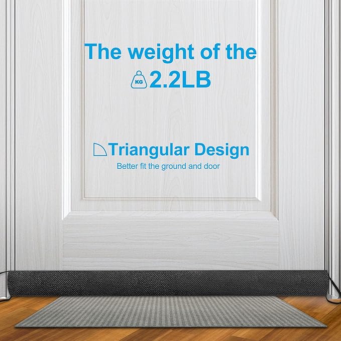 QUOLIX Triangle Under-Door Draft Stopper, 38" Noise Blocker, Weighted Weather Stripping, Gray Cotton & Polyester, Multi-Function Noise & Light Blocker, Black