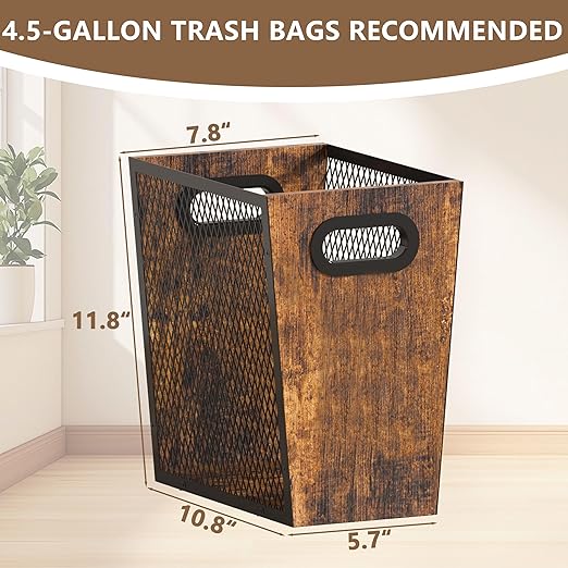 Piskyet Rustic Office Trash Can for Near Desk, 4.5 Gallon Unique Wood Bedroom Garbage Can,Vintage Wastebasket with Handle, Decorative Trash Can for Home Office,2pack 10.8" L x 7.8" W x 11.8" H