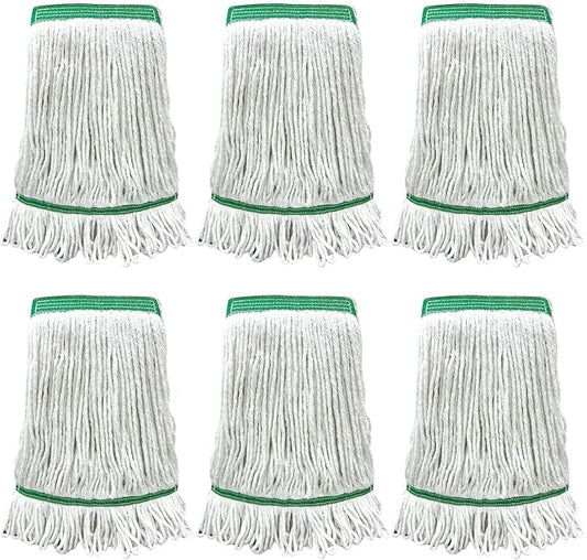 6 Pack Commercial Heavy Duty Mop Heads Heavy Cotton Looped End String Mop Head for Home Industrial Commercial Floor Cleaning Mop Head Replacement(White, Green)