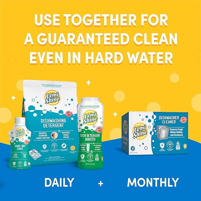Lemi Shine Natural Dishwasher Pods | All-In-One Powder & Gel Dishwasher Detergent Pods with Powerful Citric Acid | Eco Friendly Dish Wash Cleaning Supplies (52 Count)