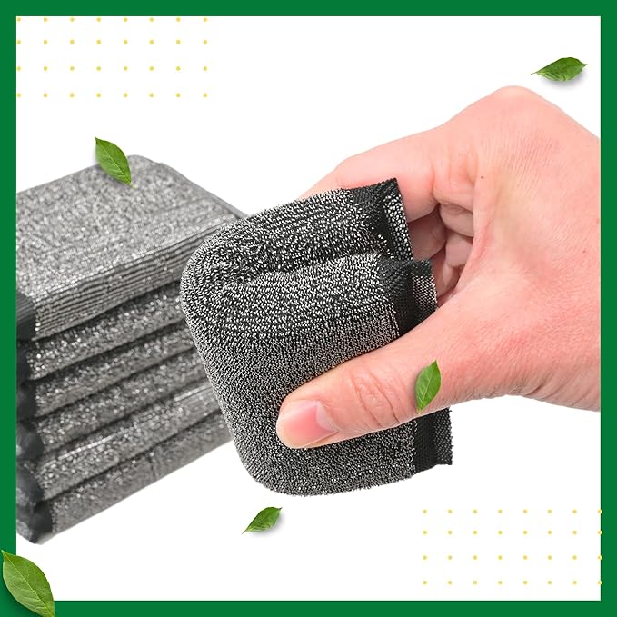 Steel Wool Scrub Sponges Kitchen, Reusable Dish Scrubber Sponge, for Pots, Pans, Gentle and Scratch Free - 6 Pack Black
