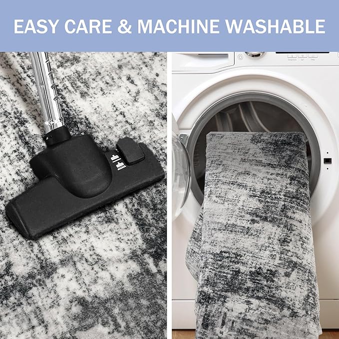 IOHOUZE Abstract Runner Rug 3x12 Ft Washable Runners for Hallways, Non Slip Kitchen Runner Printed Faux Wool Entryway Runner Indoor, Modern Abstract Floor Carpet for Hall Kitchen, Black Grey