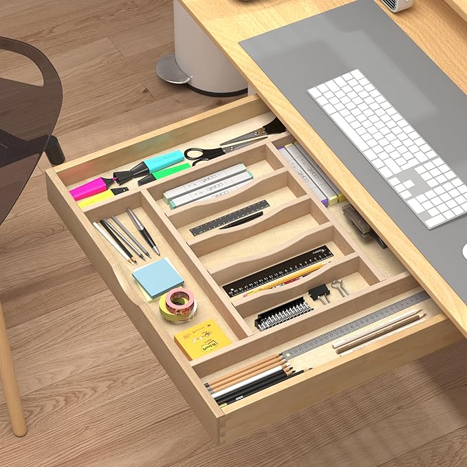 WelFurGeer Premium Wooden Silverware Organizer for Kitchen Drawers, Utensil Tray for Kitchen Drawer, Cutlery Drawer Organizer for Forks, Spoons, Knives - Sturdy Birchwood, Natural Finish