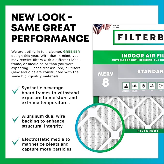 Filterbuy 16x30x2 Air Filter MERV 8 (MPR 700) Dust Defense Replacement (6-Pack), Electrostatic Pleated HVAC AC Furnace Filters, Made in USA (Actual Size: 15.69 x 29.69 x 1.75)