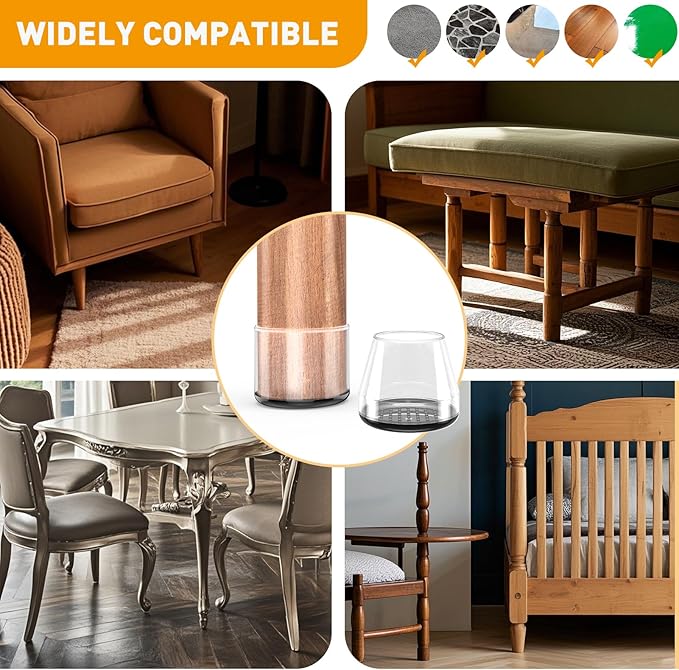 Furniture Sliders,24 PCS Chair Leg Sliders for Carpet, Furniture Movers Sliders, Carpet Chairs Furniture Glides, Floor Protectors, Carpet Moving Sliders Easily Move. (Clear, Fit:0.9-1.15")