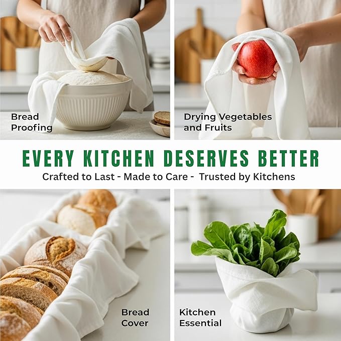 WHITEWRAP Flour Sack Towels| Tea Towel for Crafts| Kitchen Dish Cotton Blank Towel for Embroidery|Baking Bread Proofing Linen Cover| Thick Absorbent Quick Dry| 3Pack 28"x28" Natural