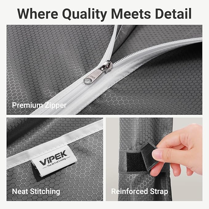 VIPEK V5C Covered Clothes Rack Heavy Duty Portable Closet Wardrobe, Freestanding White Metal Clothing Rack with Grey Oxford Fabric Cover, Adjustable Custom Closet Rack, 57.9" Lx17.3 Wx76.4 H (Medium)
