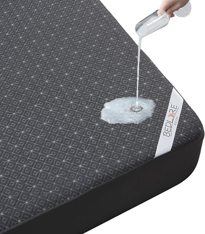 BEDLORE Full Size Mattress Protector, Waterproof Noiseless Mattress Cover with Stretchable Pockets for 6-15 inches Mattress, Soft Breathable Mattress Pad for College Dorm (Dark Gray)
