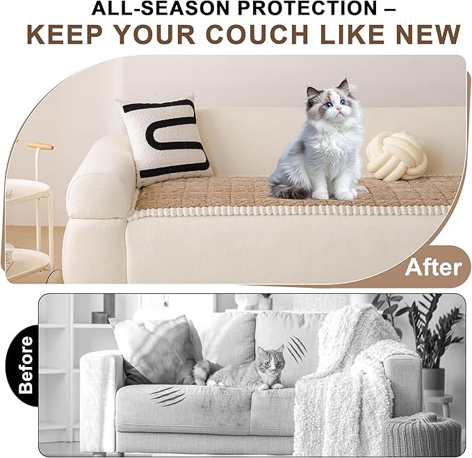 OTOB Couch Covers for Sofa Pet Friendly, Washable & Non Slip Fuzzy Dog Couch Cover Love Seat Sofa Slipcovers, All Seasons Cozy Soft Plush Furniture Protector Cushion Mat (Coffee, 27.6" x 59.1")