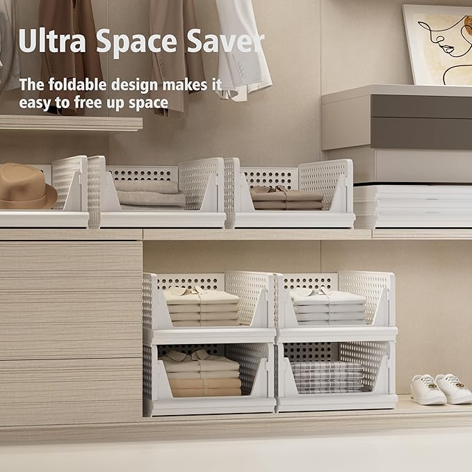 Proarea 5 Pack Stackable Plastic Storage Basket Closet Organizer Bin Foldable Clothes Organizer Storage Drawer Shelf Container for Living room Bathroom Kitchen Office (3L+2S)