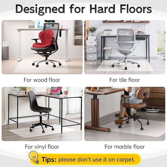 Office Chair Mat for Hardwood Floor, 72" x 36" Clear Computer/Desk Chair Mat for Hard Floor, Thicker, Easy Glide, Non-Slip, Protects Hard Surfaces from Scratches, Ideal for Home or Office