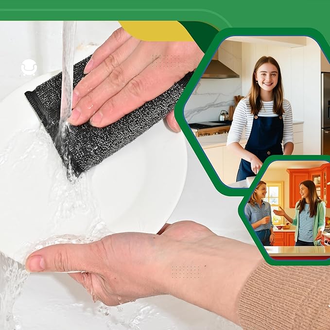 Steel Wool Scrub Sponges Kitchen, Reusable Dish Scrubber Sponge, for Pots, Pans, Gentle and Scratch Free - 12 Pack Black