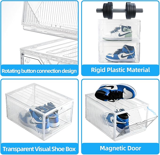 Modular XX-Large Shoe Organizer,Shoe Storage Organizer,10 Pack Shoe Box Clear Plastic Stackable,Drop Front Shoe Box with magnetic Door, Containers For Sneaker,Fit up to US Size 15