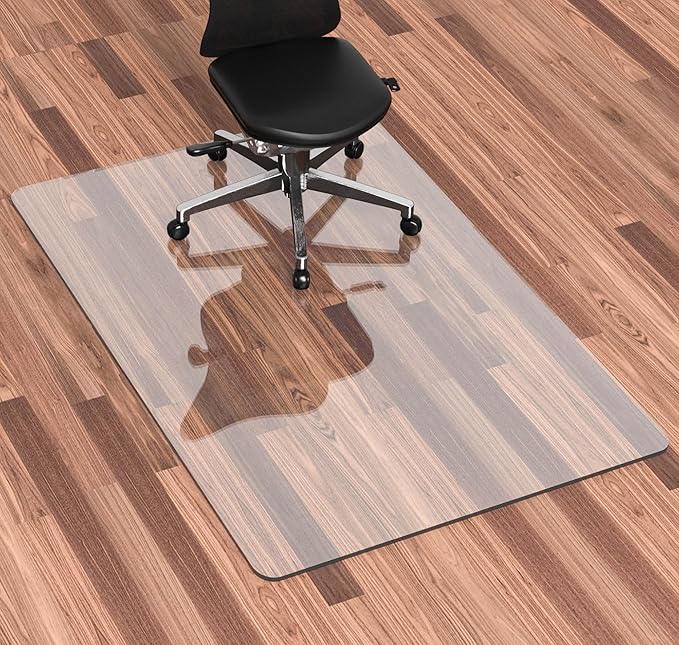 Office Chair Mat for Hardwood Floor, 1/8" Thick 55” x 35” Crystal Clear Hard Floor Chair Mat, Transparent Floor Protector Mat Flat Without Curling