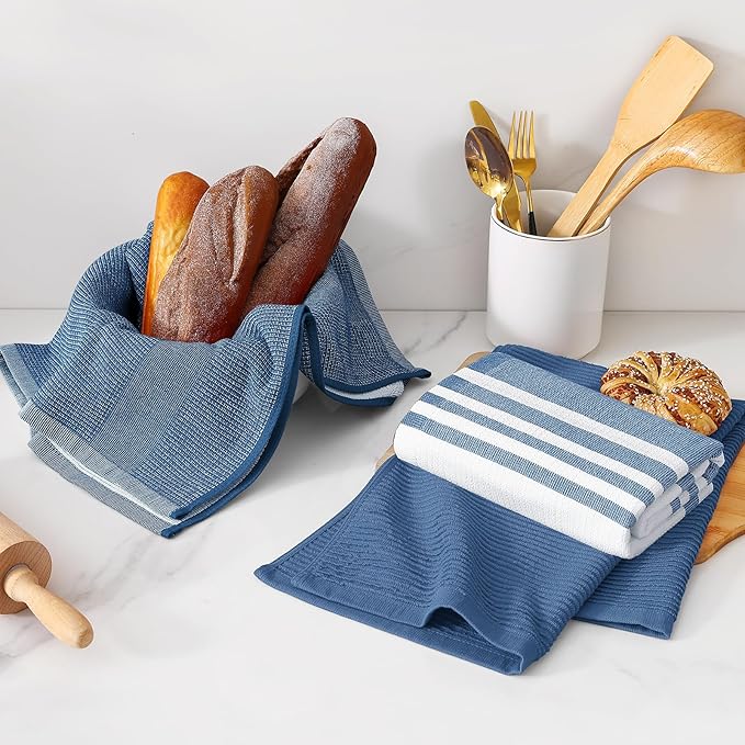 Homaxy Premium Kitchen Towels(18”x 28”, 6 Pack), Large Cotton 380 GSM Kitchen Hand Towels, Soft and Absorbent Terry Dish Towels, Multipurpose Tea Towel Set with Hanging Loop, Navy Blue