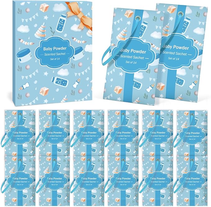 SCENTORINI Scented Sachets for Drawers and Closets, Baby Powder Scent 14 Pack, Long-Lasting Sachets Bags Wardrobe Freshener, for Drawers, Closets, Cars