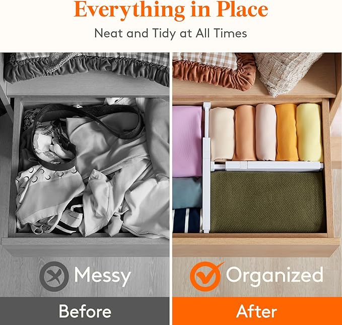 Lifewit 10 Pack Drawer Dividers 4" High,11-17" Adjustable Dresser Drawer Organizers for Clothes, Expandable Dresser Separators in Bedroom/Bathroom/Kitchen/Vanity/Office Organization and Storage, White