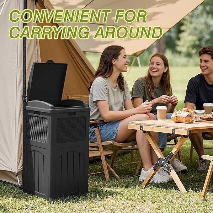 Greesum 33 Gallon Outdoor Trash Can with Lid, Waterproof Resin Garbage Bin for Hideaway, Deck, Patio, 3 Pack, Gray