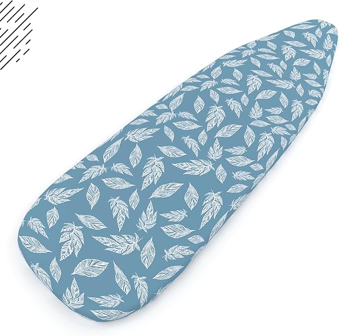 Encasa XO Ironing Board Cover and Pad 54"x15" - Thick 3mm Felt Padding, Drawstring Tightening & Lock, Easy Fit, Scorch & Stain Resistant, Fits Standard Large Ironing Board - Big Leaves Blue