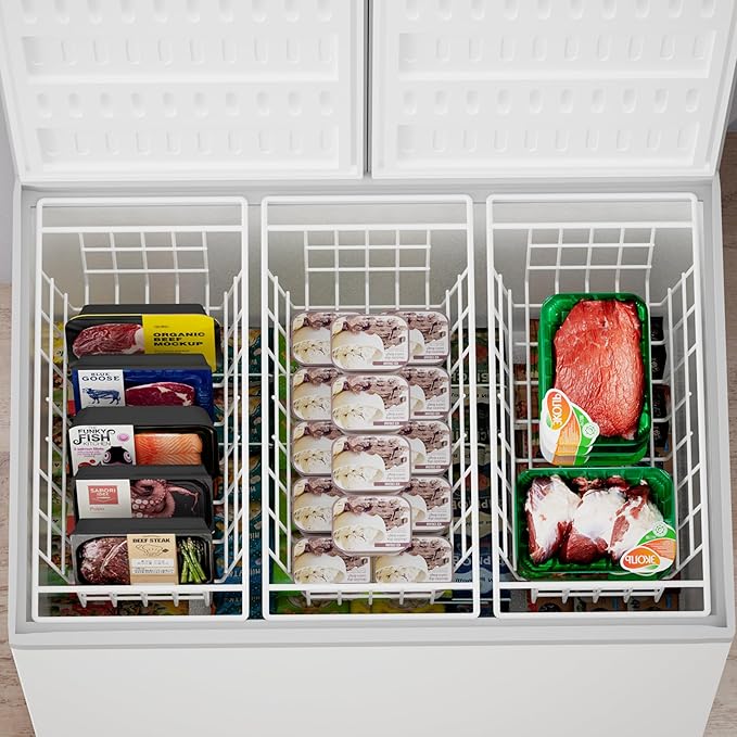 SANNO Chest Freezer Baskets Organizer, Deep Freezer Baskets Bin Sturdy Metal Wire freezer storage Organizer for Home Kitchen,16.5in
