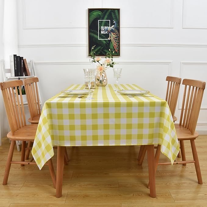Waterproof Plaid Tablecloth Fabric - Square 58x58 Inch Classic Gingham Checker Table Cloth for Indoor/Outdoor Use - Buffalo Table Cover for Picnics, BBQs, and Parties