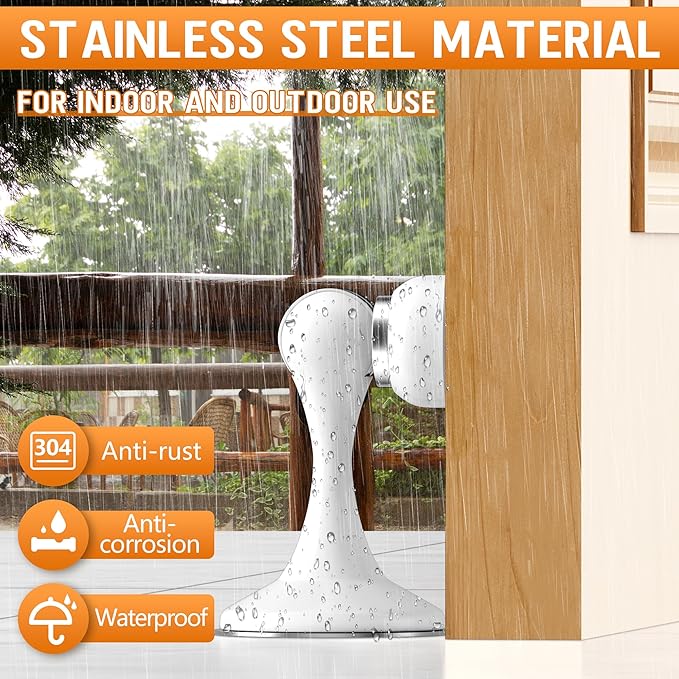 Crosize Magnetic Door Stoppers 2 Pack, Stainless Steel Door Catch for Wall and Floor Mounting, Door Holder Keep Door Open, No Drilling Door Stop with Adhesive Tapes, White
