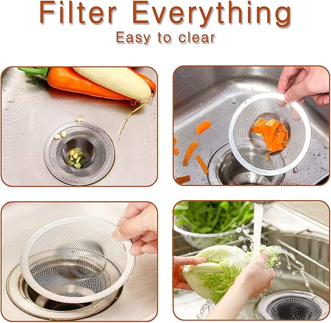 2pcs Heavy Duty Stainless Steel Slop Basket Filter Trap, 2.75" Top / 1" Mesh Metal Sink Strainer, Perfect for Kitchen Sink/Bathroom Bathtub Wash Basin Floor Shower Drain Balcony Drain Hole, Utility