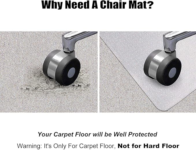 Kuyal Desk Chair Mat for Carpet, 30'' x 48'' Rectangle Transparent Mats for Chairs Good for Desks, Office and Home, Easy Glide, Protects Floors for Low and No Pile Carpeted Floors
