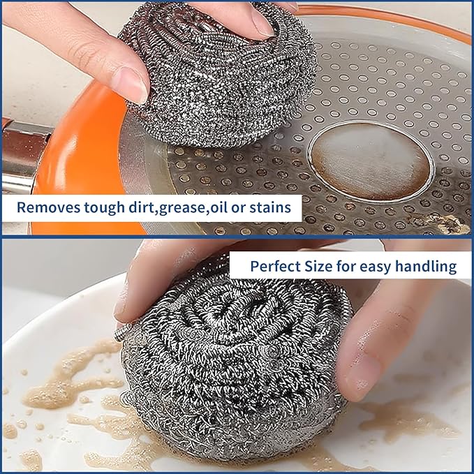 Stainless Steel Scrubber Scrubbing Scouring Pad Sponges Clean Pot Pan and Steel Wool for Kitchen Bathroom (10Pcs Metal Scrubber)