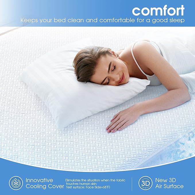 Cooling Waterproof Mattress Protector California King Size, Mattress Cover 3D Air Fabric Mattress Pad Cover Smooth Soft Breathable Noiseless, 8''-21'' Deep Pocket